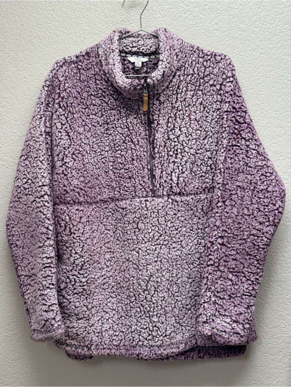Time and Tru Lavender Plush Half-Zip Sherpa Pullover woman XL Pit 26, L 30”
